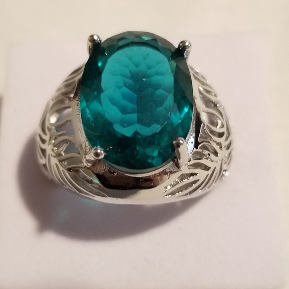 New*Vintage Art Deco Aquamarine Silver Ring - Picture 1 of 8